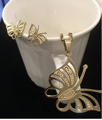 NECKLACE AND EARRING SET - (BUTTERFLY GOLD)
