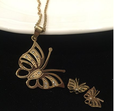 NECKLACE AND EARRING SET - (BUTTERFLY GOLD)