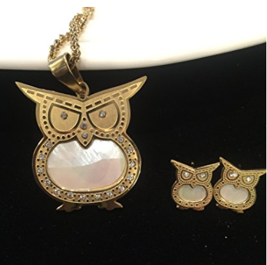 NECKLACE AND EARRING SET - (OWL GOLD)