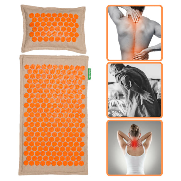 Back Massager Mat Pillow Set: Back and Neck Pain Acupressure Mats, Reflexology