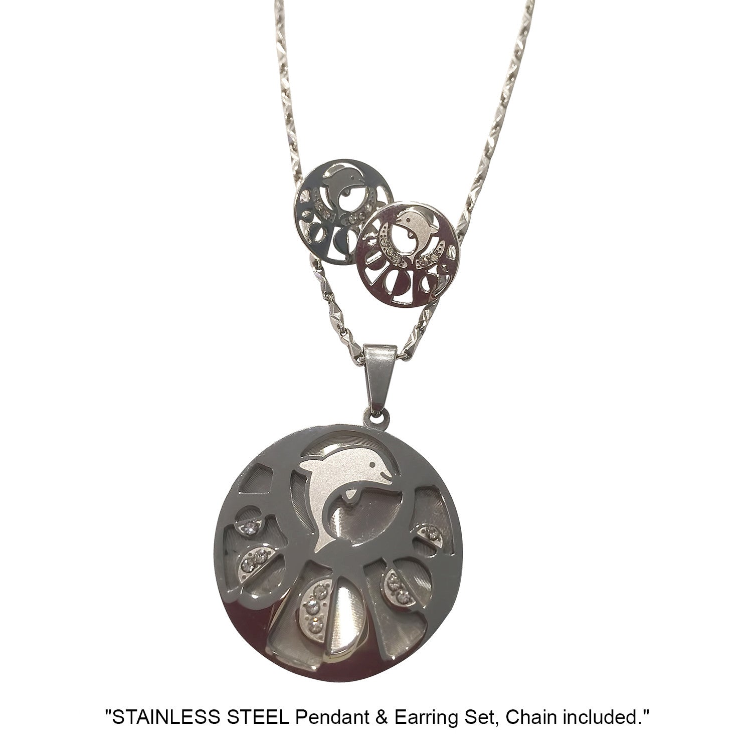 NECKLACE AND EARRING SET - (DOLPHIN SILVER)