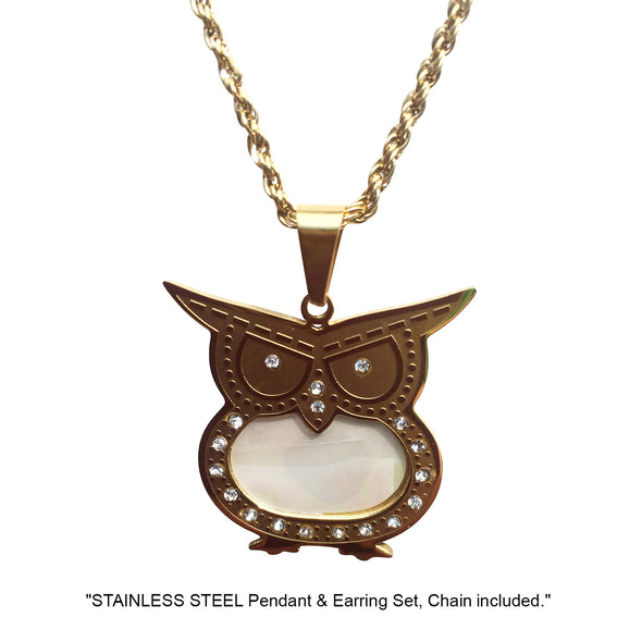 NECKLACE AND EARRING SET - (OWL GOLD)