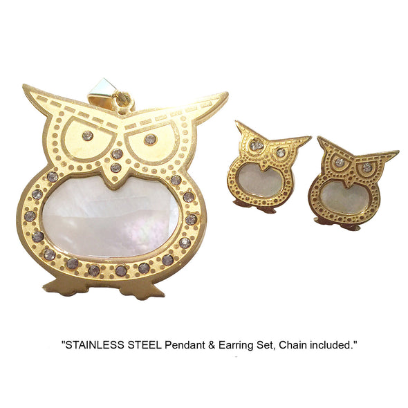 NECKLACE AND EARRING SET - (OWL GOLD)