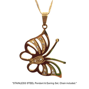 NECKLACE AND EARRING SET - (BUTTERFLY GOLD)