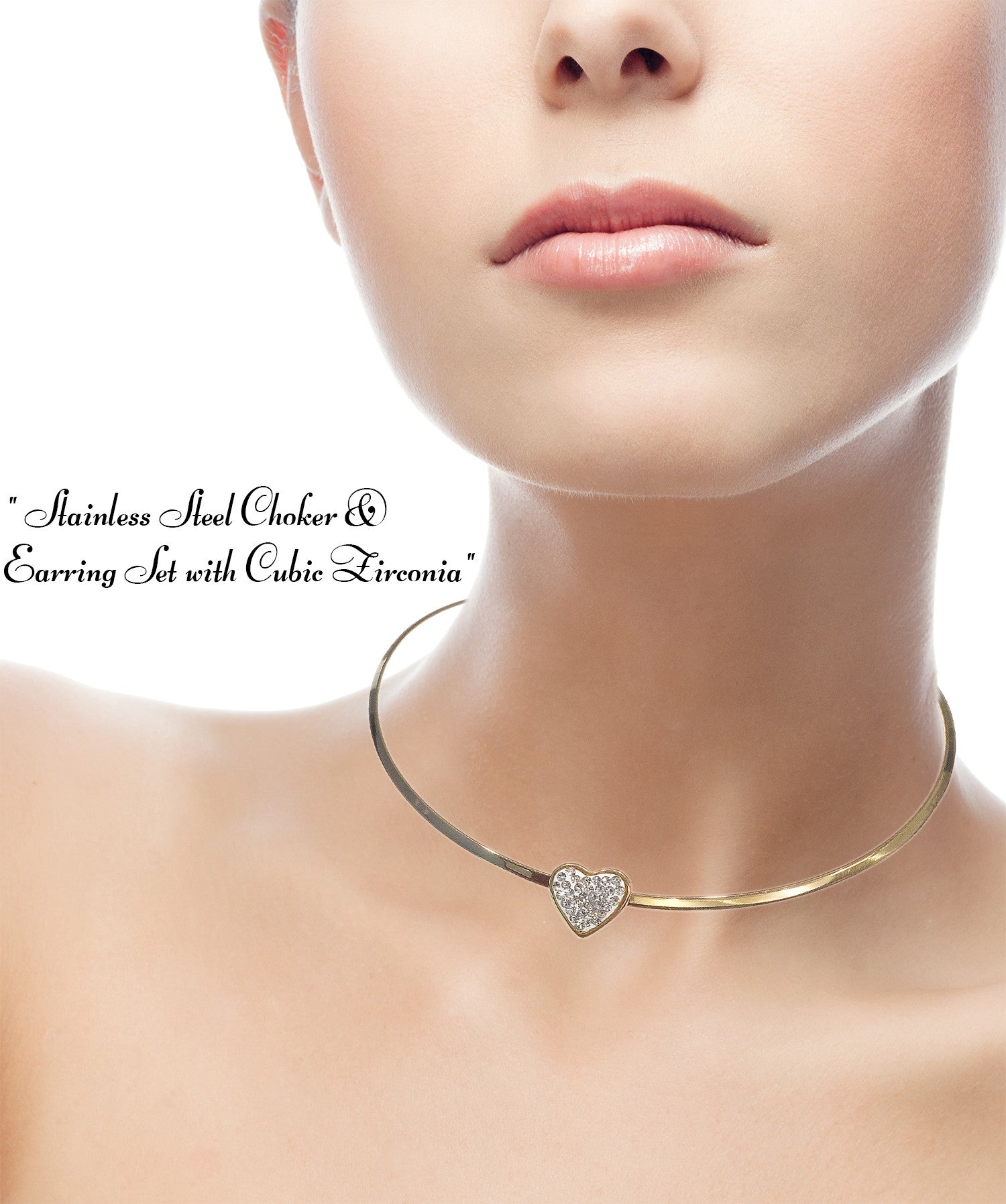 NECKLACE AND EARRING SET - (GOLD HEART)