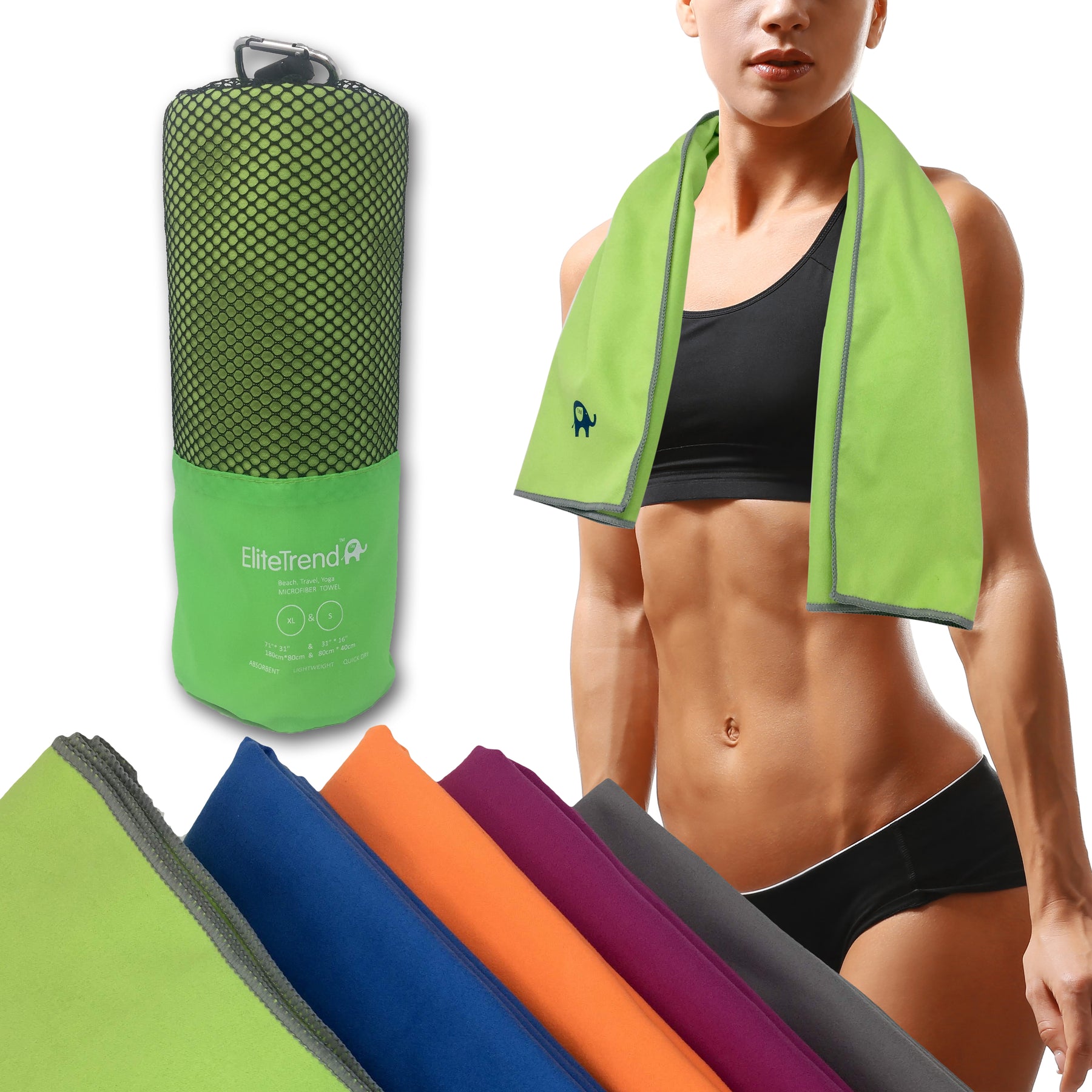 Travel Towel 2 Pack GREEN 71x31+ 31x16 inch