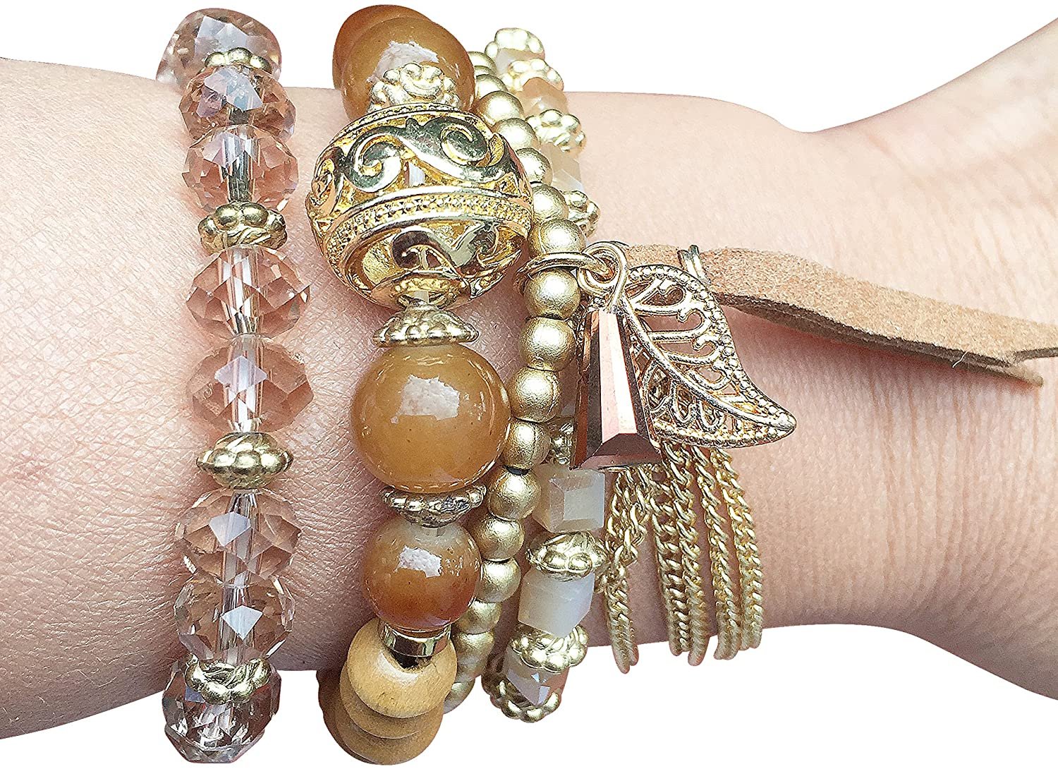 Designer Bohemian Style Crystal Pearls Jewelry Bijoux Fashion Gold Color Alloy Colorful Enamel Rhinestone Flower Multi Layer Bangles Sets by Elite Trend