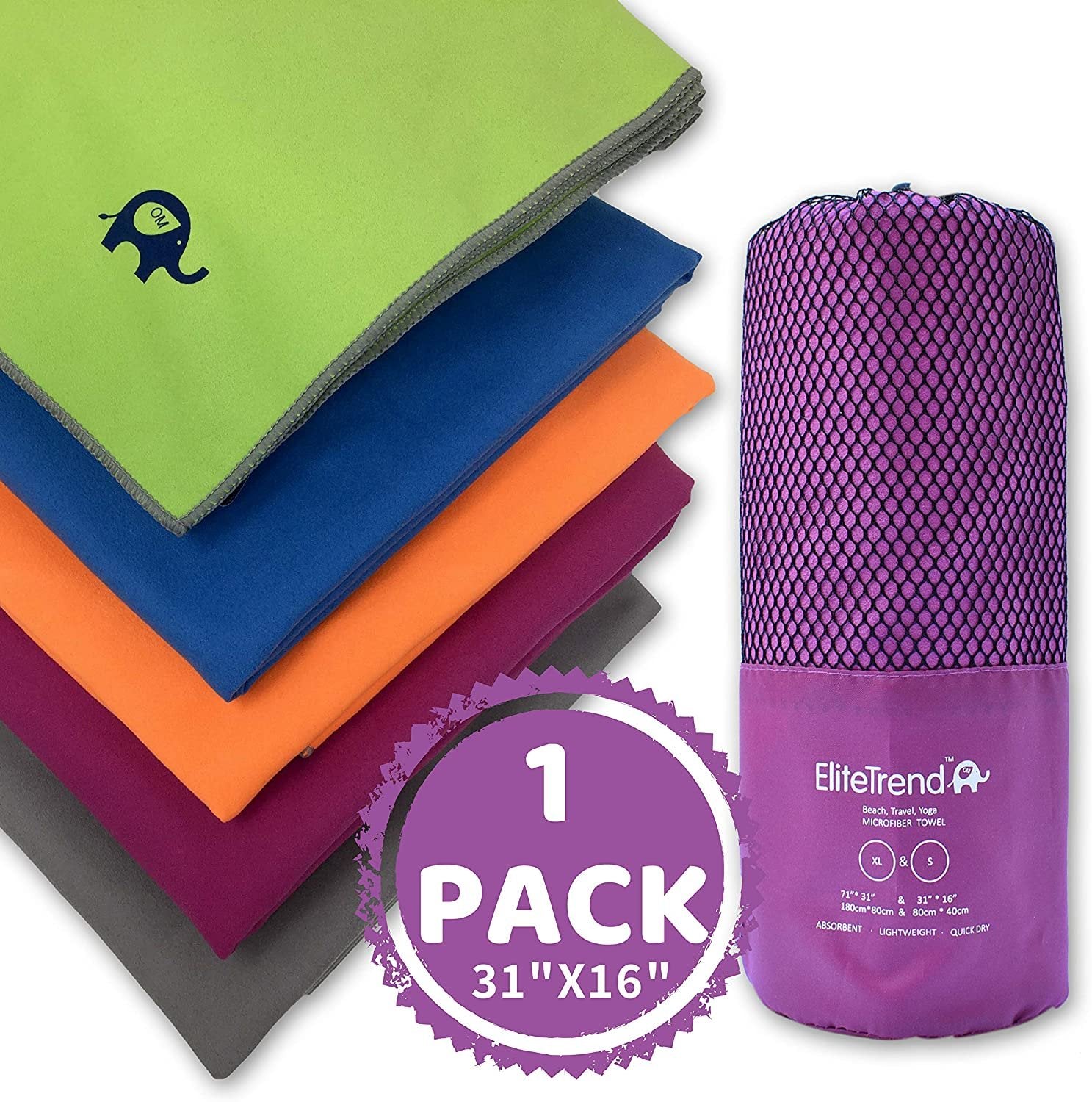 Elite Trend Microfiber Quick Dry Travel Towel:for Gym & Sports 2 Sizes:(XL 71 x 31) and(Small 31x16)- Thin Lightweight, Sand Free Towels