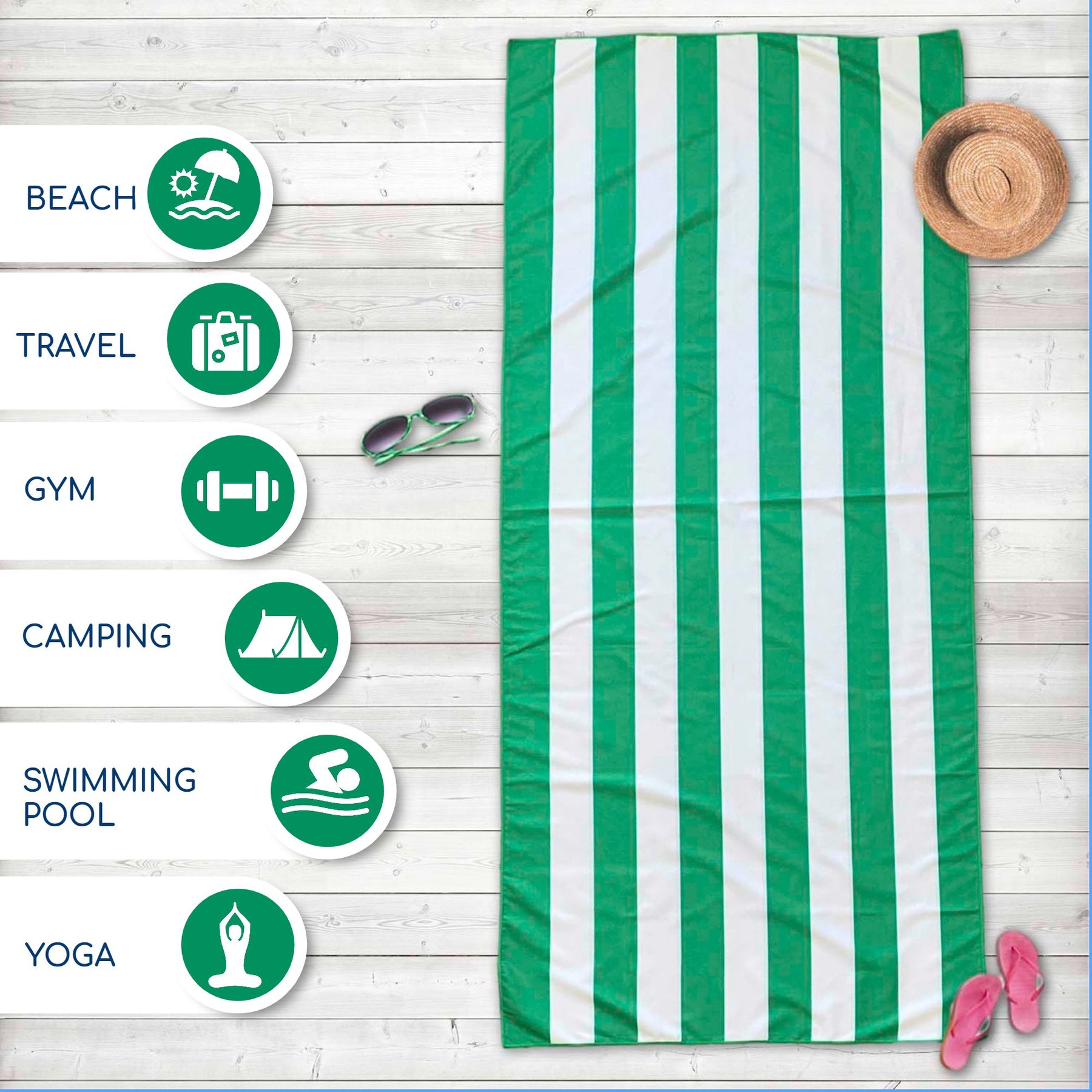 Beach Towel - Cabana Green - (78x35 inches)