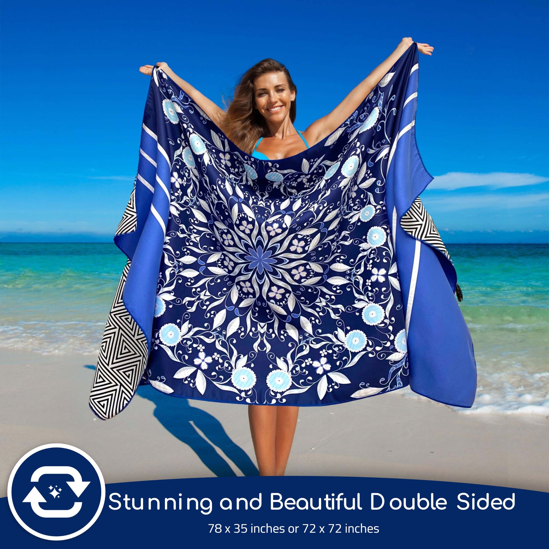 Beach Towel - Blue Flower (78x35 inches)