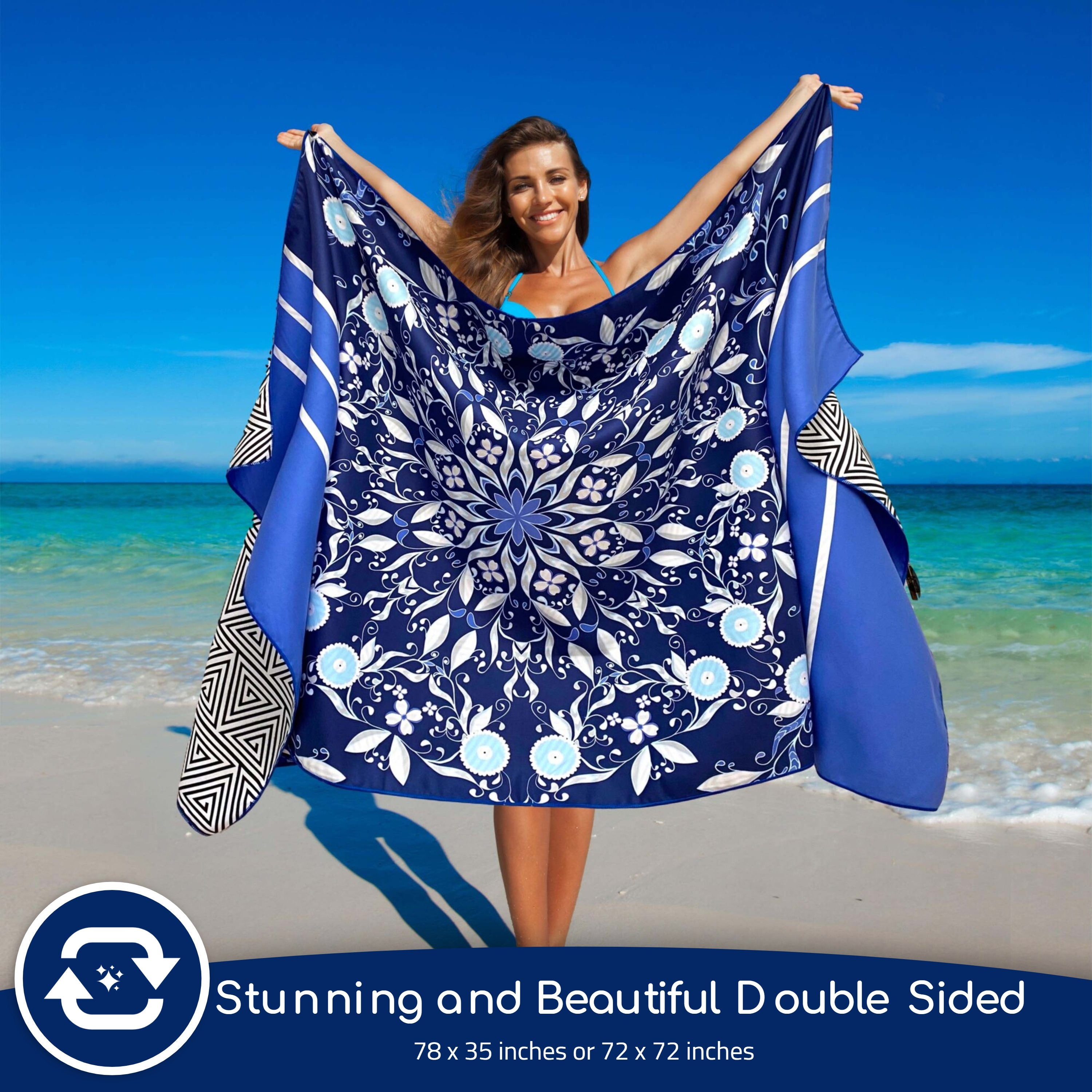 Beach Towel - Blue Flower (78x35 inches)