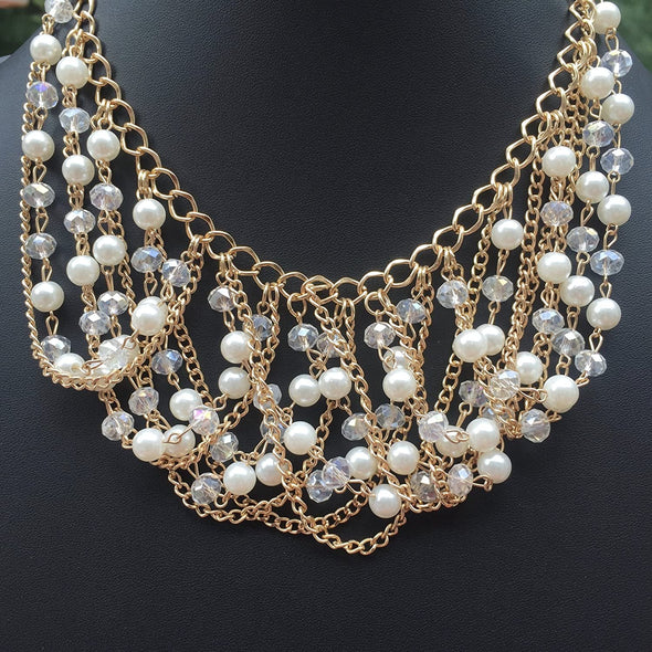 ELITE TREND Designer Jewelry Fashion Gold Plated Faux Pearls 20-22 Inch Necklace and Earring Set