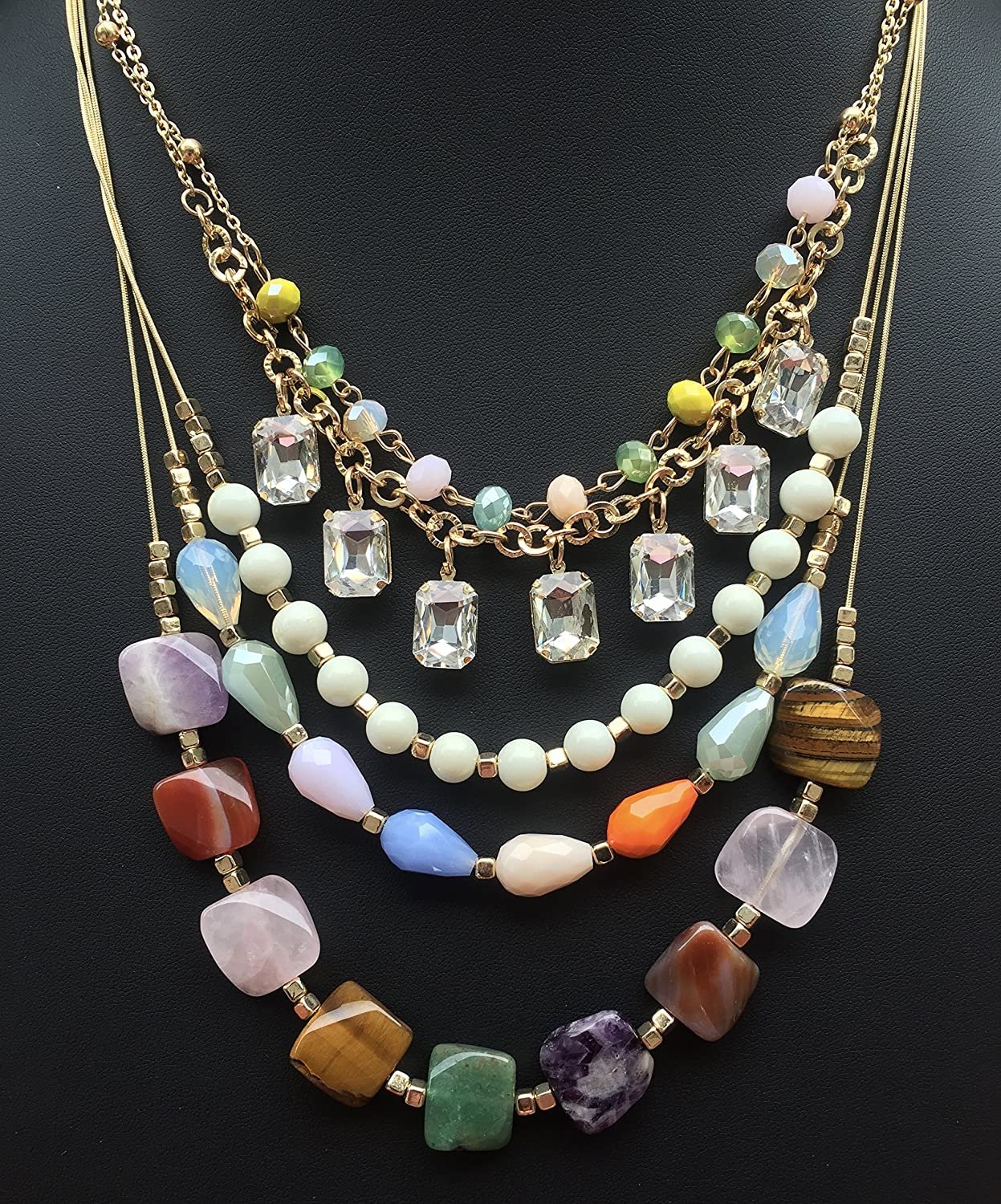 ELITE TREND Designer Style Crystal Jewelry Fashion Gold Colorful Mix of Gemstones/Semi Precious StonesÂ 24-30 Inch Necklace and Earring Set