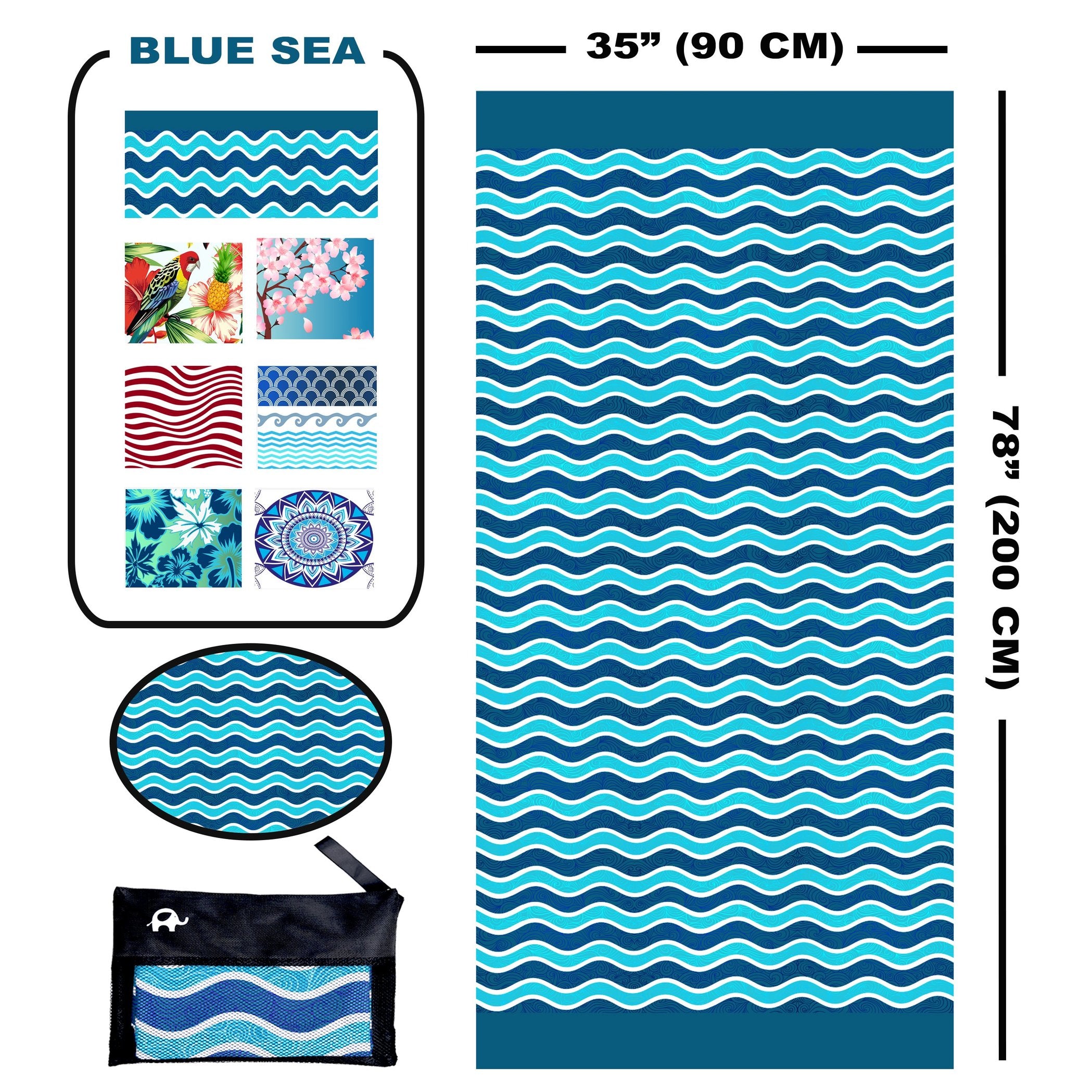 Beach Towel - Blue Sea (78x35 inches)