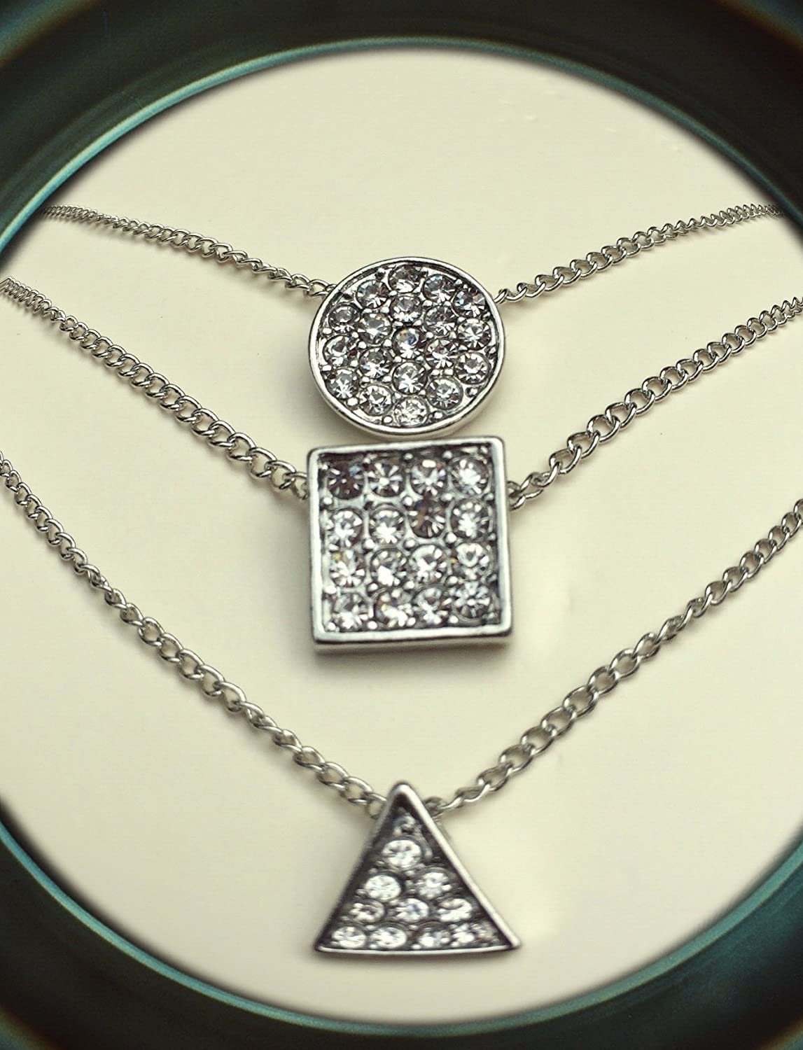 ELITE TREND Designer Style Crystal Jewelry Fashion Gold Color Alloy Colorful Rhinestone 3 PCS Necklaces Chains Set of 3 - Silver or Gold Plated Sun Moon Star Pendant 18 Inch Necklaces