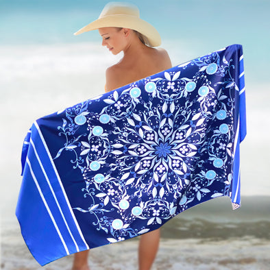 Beach Towel - Blue Flower (78x35 inches)
