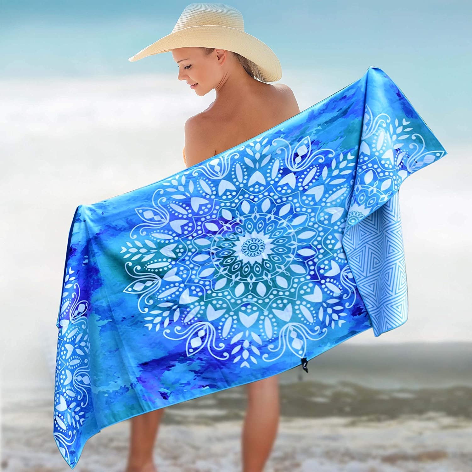 Beach Towel - Mandala Blue (63x31 inches)