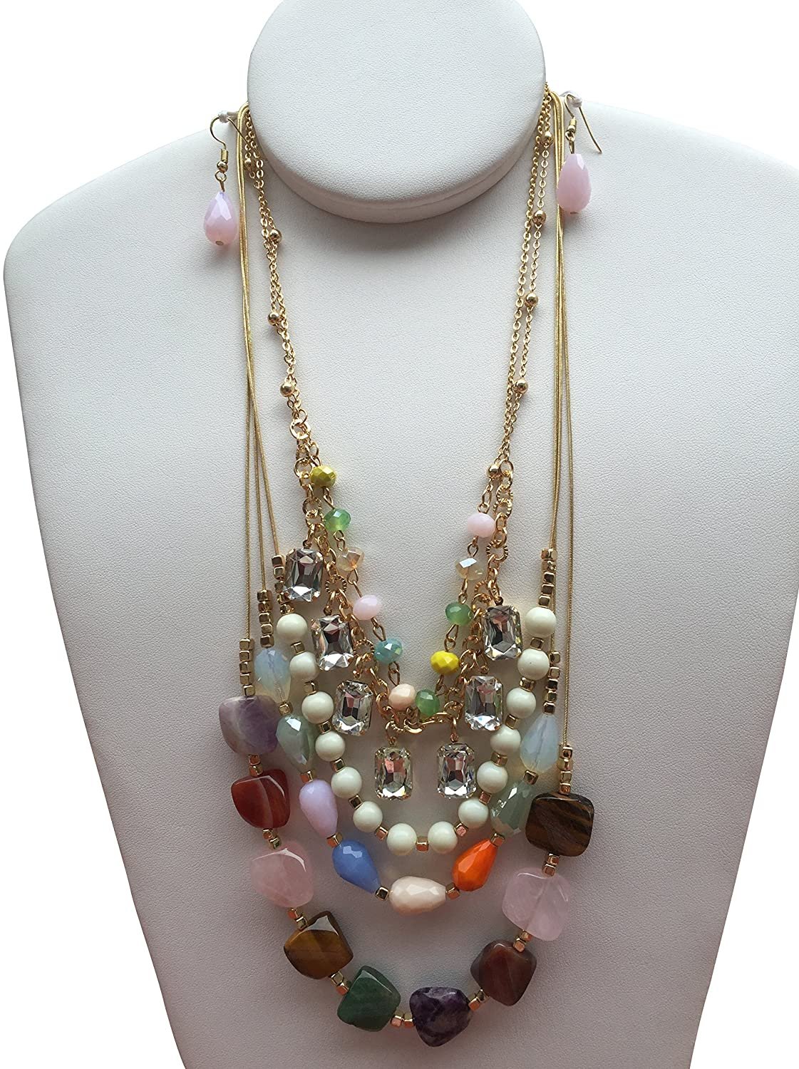 ELITE TREND Designer Style Crystal Jewelry Fashion Gold Colorful Mix of Gemstones/Semi Precious StonesÂ 24-30 Inch Necklace and Earring Set