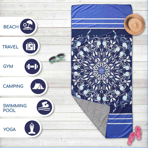 Beach Towel - Blue Flower (78x35 inches)