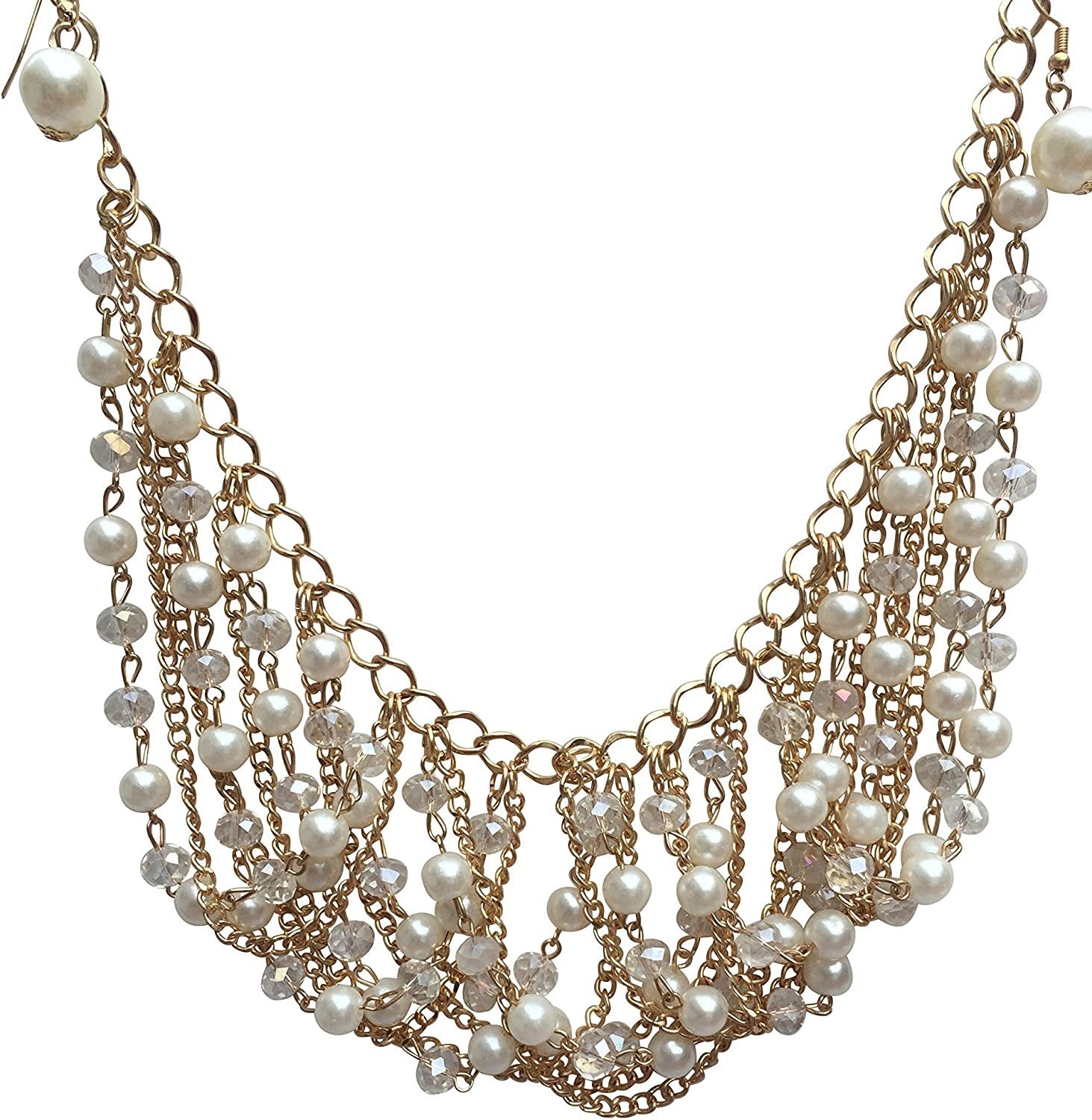 ELITE TREND Designer Jewelry Fashion Gold Plated Faux Pearls 20-22 Inch Necklace and Earring Set