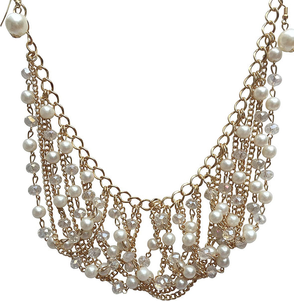 ELITE TREND Designer Jewelry Fashion Gold Plated Faux Pearls 20-22 Inch Necklace and Earring Set