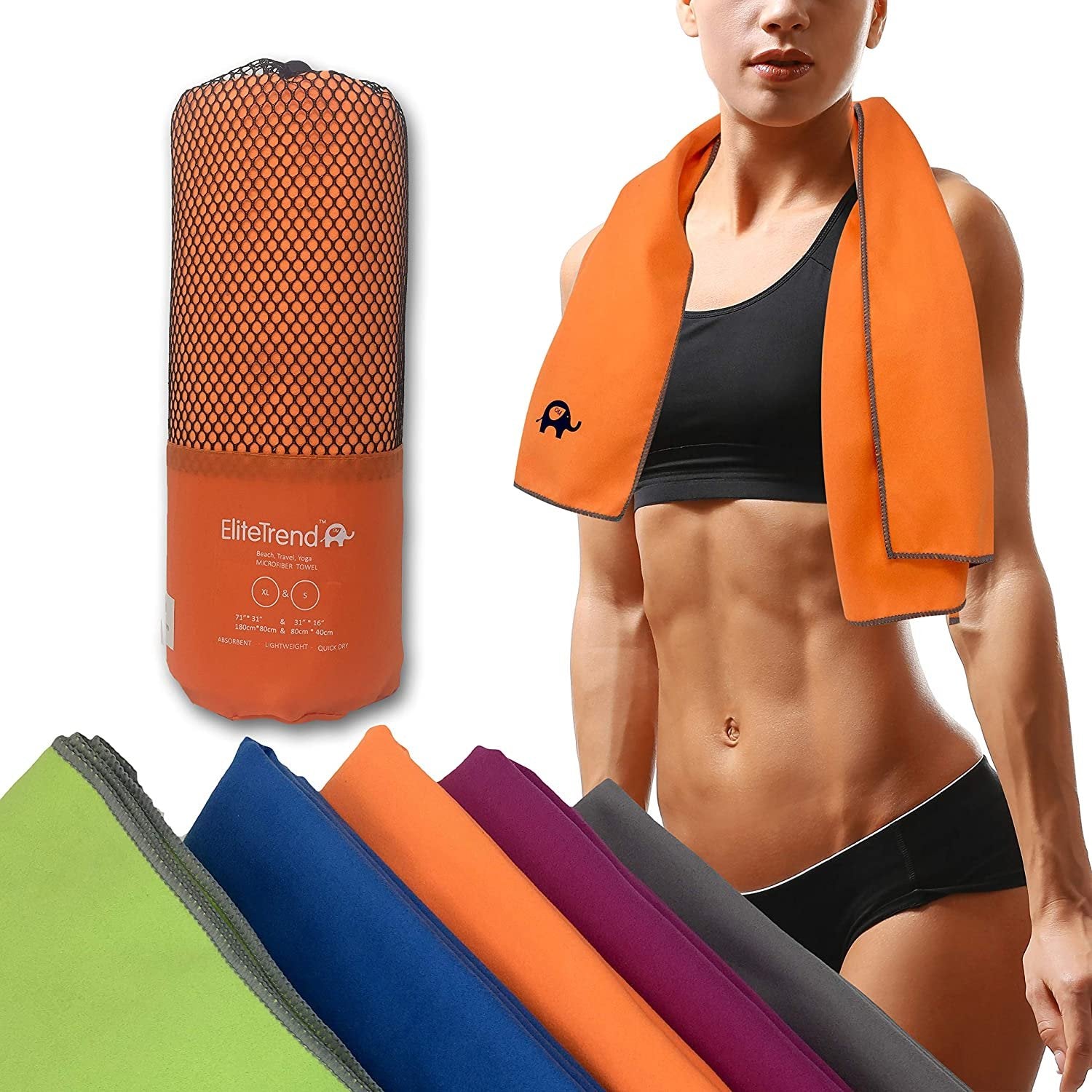 Elite Trend Microfiber Quick Dry Travel Towel:for Gym & Sports 2 Sizes:(XL 71 x 31) and(Small 31x16)- Thin Lightweight, Sand Free Towels
