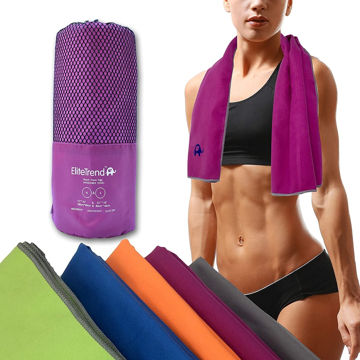 Elite Trend Microfiber Quick Dry Travel Towel:for Gym & Sports 2 Sizes:(XL 71 x 31) and(Small 31x16)- Thin Lightweight, Sand Free Towels