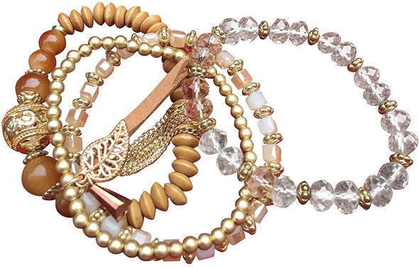 Designer Bohemian Style Crystal Pearls Jewelry Bijoux Fashion Gold Color Alloy Colorful Enamel Rhinestone Flower Multi Layer Bangles Sets by Elite Trend