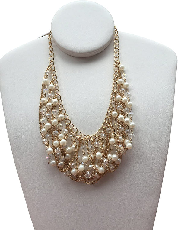 ELITE TREND Designer Jewelry Fashion Gold Plated Faux Pearls 20-22 Inch Necklace and Earring Set