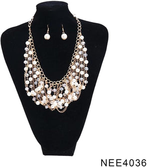 ELITE TREND Designer Jewelry Fashion Gold Plated Faux Pearls 20-22 Inch Necklace and Earring Set