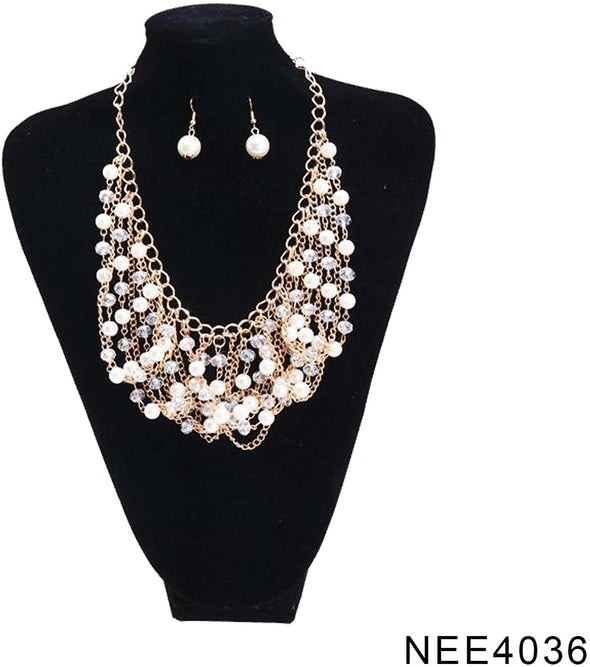 ELITE TREND Designer Jewelry Fashion Gold Plated Faux Pearls 20-22 Inch Necklace and Earring Set