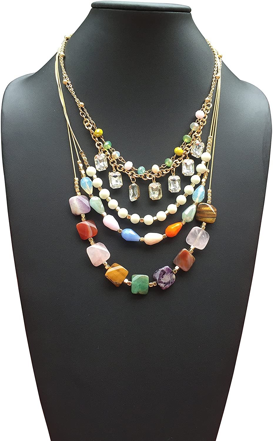 ELITE TREND Designer Style Crystal Jewelry Fashion Gold Colorful Mix of Gemstones/Semi Precious StonesÂ 24-30 Inch Necklace and Earring Set