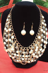 ELITE TREND Designer Jewelry Fashion Gold Plated Faux Pearls 20-22 Inch Necklace and Earring Set