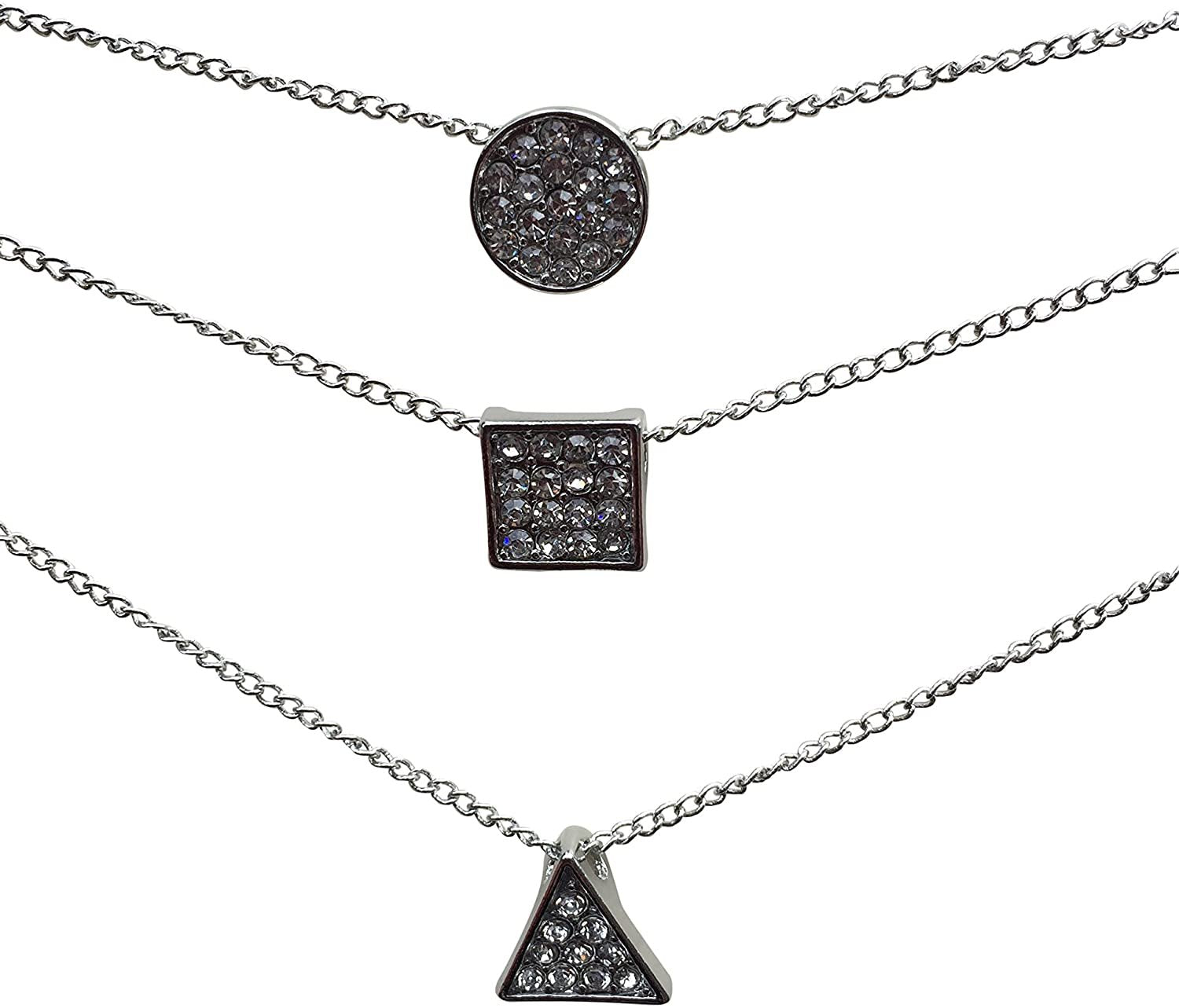ELITE TREND Designer Style Crystal Jewelry Fashion Gold Color Alloy Colorful Rhinestone 3 PCS Necklaces Chains Set of 3 - Silver or Gold Plated Sun Moon Star Pendant 18 Inch Necklaces