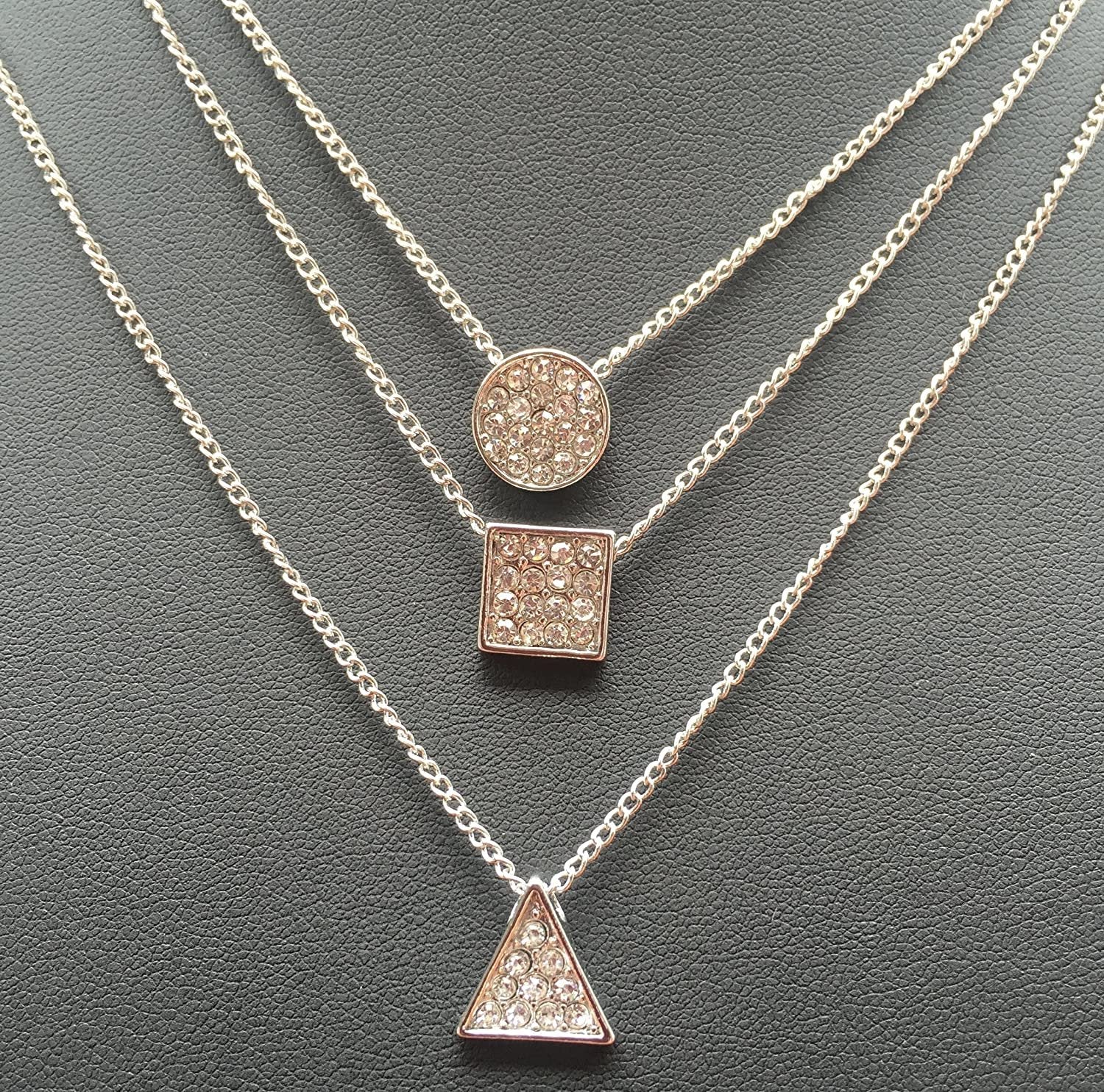 ELITE TREND Designer Style Crystal Jewelry Fashion Gold Color Alloy Colorful Rhinestone 3 PCS Necklaces Chains Set of 3 - Silver or Gold Plated Sun Moon Star Pendant 18 Inch Necklaces